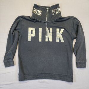 VS PINK Y2K Black Quarter Zip Pullover Sequin Logo Mock Neck 1/4 zip Medium